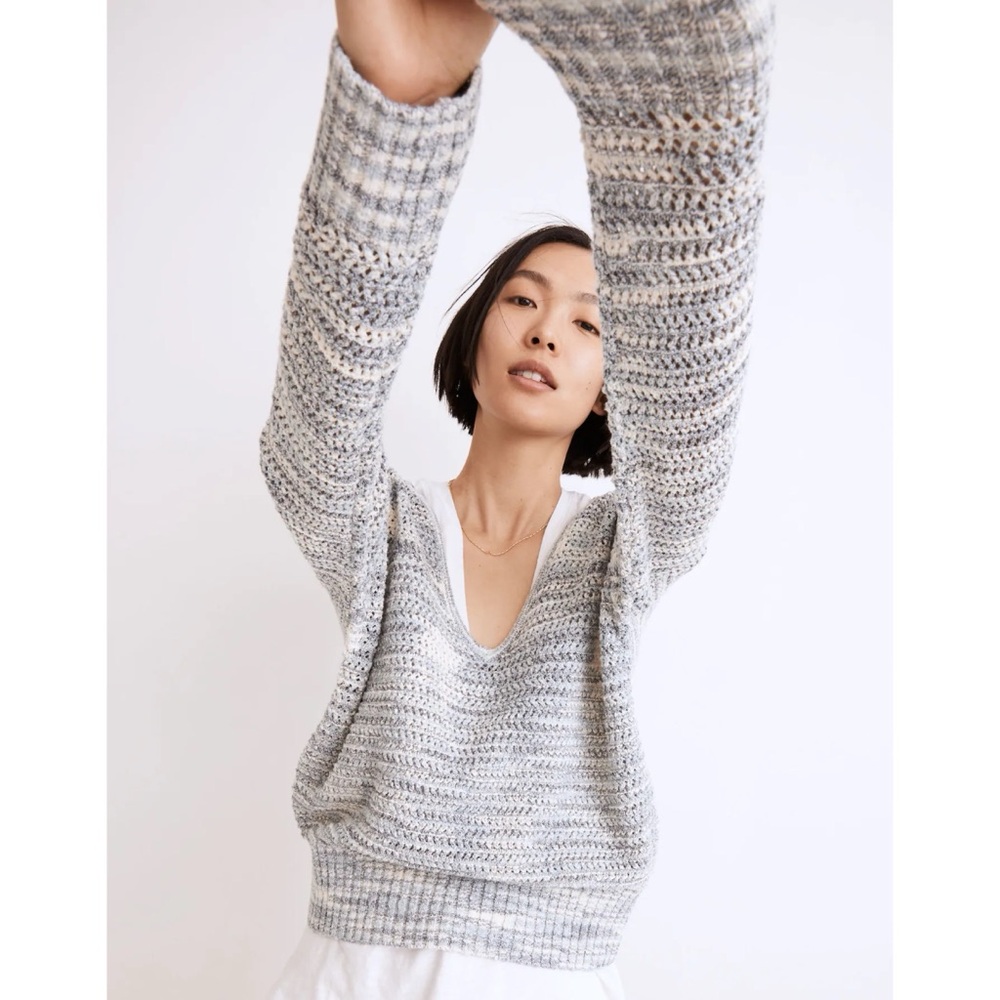 Madewell Southbrook Open-Stitch Pullover Sweater in Space-Dye Blue Marled Sea